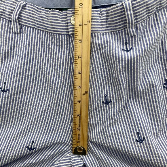 Polo Ralph Lauren Blue Striped Seersucker Anchor Shorts 30 EUC Golf Embroidered - Picture 10 of 12